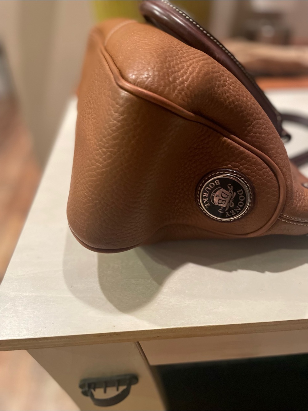 Dooney & Bourke Two-Tone Cognac Brown cobbled leather trimmed in mahogany. - Picture 8 of 9